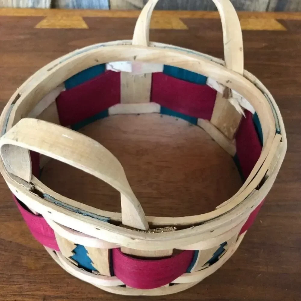 Split Oak Christmas Round Basket Double Handles‎ 7-1/2